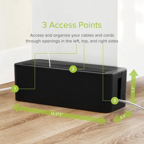 Vista 3 de UT Wire In-Box - Caja de gestión de cables extragrande para protector de sobretensiones en el escritorio, color negro