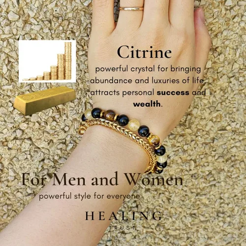 Vista 2 de Confianza curativa Pulsera de citrino, pulsera de ojo de tigre, pulsera de riqueza de obsidiana negra Feng Shui para mujeres y hombres, espaciadores