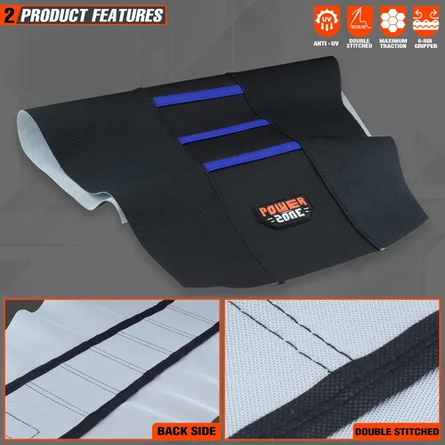 Vista 3 de Universal Funda de Asiento para Moto de Cross - Fundas de Asiento de Goma Suave Acanalada para Motocross Enduro Azul