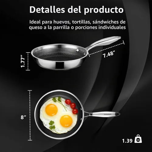 Vista 8 de SAKAMOSH Sartén antiadherente de 20,32 cm, sartén híbrida de cerámica y acero inoxidable, sartén con mango resistente al calor, no tóxica, libre