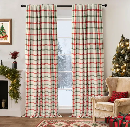 Vista 16 de DriftAway 2 paneles cortinas de lino a cuadros 100% opacas de doble capa cortinas para dormitorio de 96 pulgadas de largo estilo granja con Gris