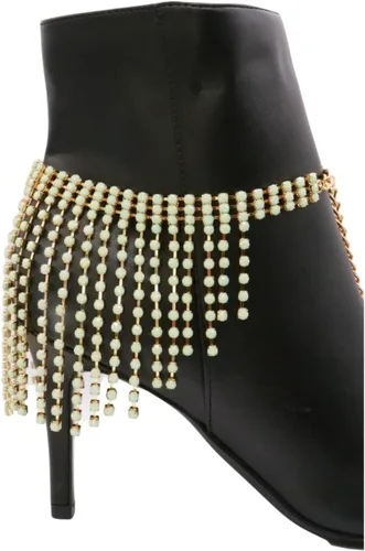 Vista 8 de Pulsera de botas de moda occidental para mujer, cadena de metal dorado brillante, cuentas de color verde azulado y menta