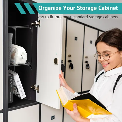 Vista 6 de Estante organizador de casillero apilable extra para casillero escolar, organizador de armario de almacenamiento, accesorios adecuados para la Negro