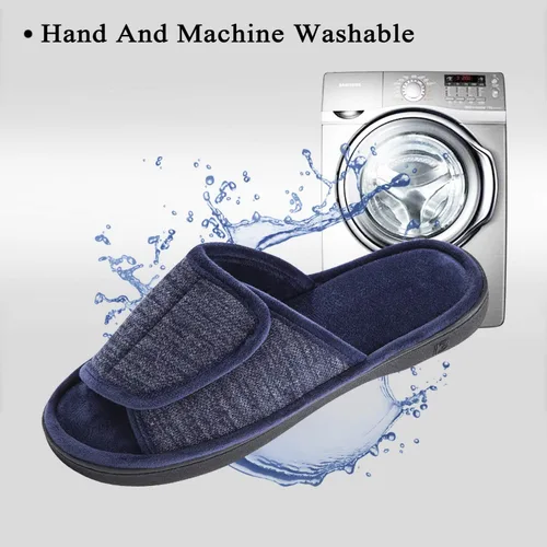 Vista 8 de DL Pantuflas ajustables de espuma viscoelástica para hombre, con punta abierta, cómodas para interiores y exteriores, acogedoras y transpirables