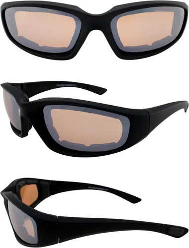 Vista 7 de MAXX Gafas de sol acolchadas de espuma TR90 para motocicleta, montura negra con lentes ámbar HD