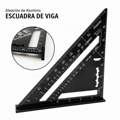 Vista 4 de Regla de ángulo de la regla del triángulo de la aleación de aluminio cuadrada de 7 pulgadas, regla de ángulo del triángulo del carpintero
