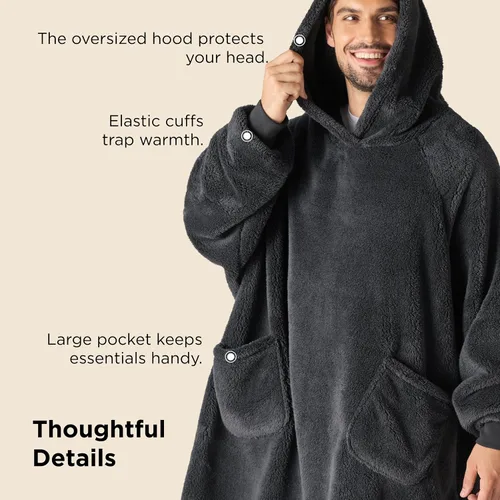 Vista 6 de Bedsure Manta con capucha portátil, regalos para el Día de la Madre para mujeres, sudadera con capucha cálida y acogedora para mujeres y hombres