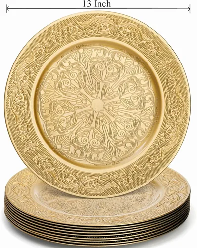 Vista 2 de Cididu Paquete de 12 platos de carga dorados, cargadores redondos dorados de 13 pulgadas para platos de cena, cargadores decorativos de cena