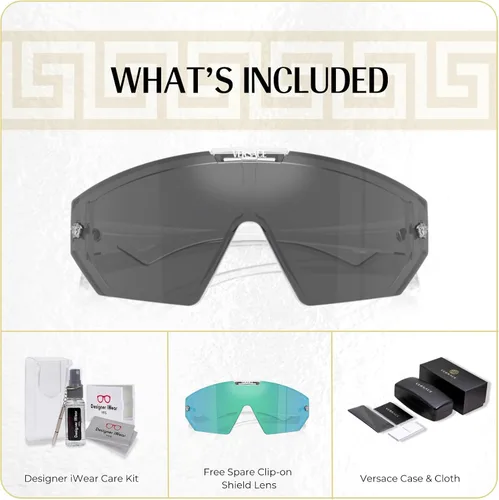 Vista 2 de Versace VE4461 Shield Sunglasses for Men for Women +FREE SPARE Clip on Shield Lens +BUNDLE with ACCESSORY EYEWEAR KIT