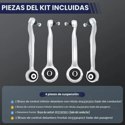 Vista 5 de Kit de suspensión delantera Brazo de control inferior compatible con Mercedes-Benz RWD 2008-2015 C240, C300, C350, E350, E400, E550, SLK250 RWD