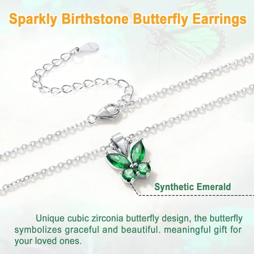 Vista 4 de Aretes de plata de ley con diseño de mariposa para mujeres y niñas, granate, amatista, azul, esmeralda, zafiro, rosa, mariposa, regalo de San