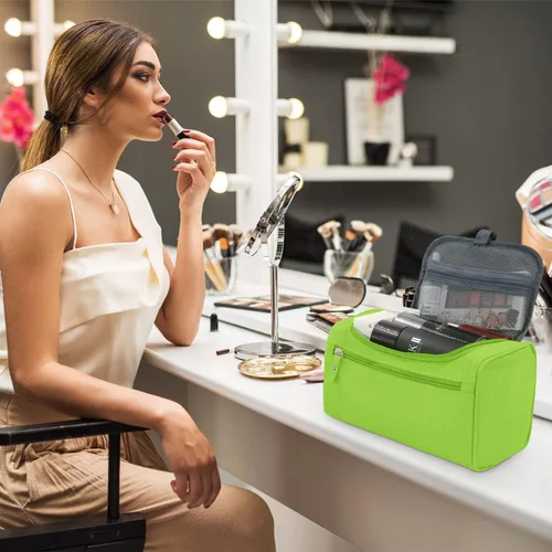 Vista 6 de Neceser de gran capacidad para mujeres y hombres, bolsa de aseo de capacidad media, Verde, M, Neceser para hombre