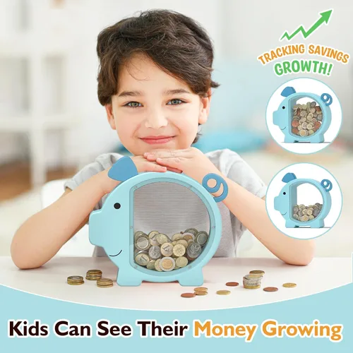 Vista 2 de Summidate Alcancía de madera para niños, niñas, niños y adultos, grandes facturas irrompibles, cambio de monedas, tarro de ahorro de dinero, regalo