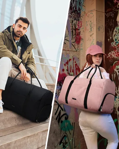 Vista 2 de BAGSMART - Bolsa de viaje grande de 40 litros, bolsa de mano para hombres y mujeres, con compartimento para zapatos, color negro, Negro- 1