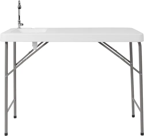 Vista 5 de Flash Furniture Wesley Mesa portátil de limpieza de peces de 4 pies con fregadero, mesa plegable portátil para acampar al aire libre con grifo