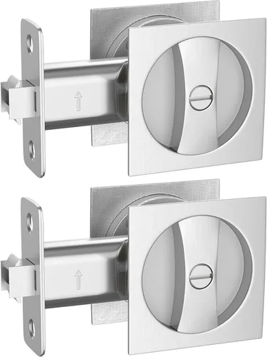 Vista 10 de Haidms Accesorios de puerta de bolsillo de níquel cepillado, cerradura de puerta de bolsillo cuadrado, manijas de puerta de bolsillo de aleación