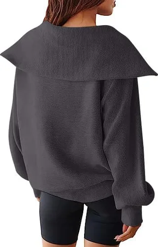 Vista 5 de ECHOINE Sudadera de gran tamaño con media cremallera para mujer, sudadera de manga larga con cremallera de un cuarto, sudadera con capucha