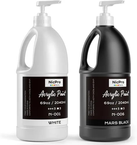 Vista 12 de Nicpro Juego de pintura acrílica grande negra (69 onzas, 69.0 fl oz), suministros de pintura artística no tóxicos para múltiples superficies