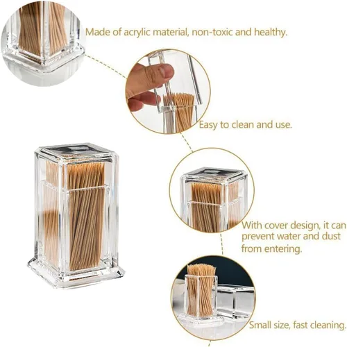 Vista 8 de Palillo de dientes acrílico de algodón dispensador dispensador organizador caja de almacenamiento transparente con tapa (forma rectangular)