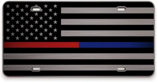 Vista 84 de JASS GRAPHIX Placa de matrícula personalizada con la bandera estadounidense de línea amarilla, homenaje personalizado a despachadores y operadores