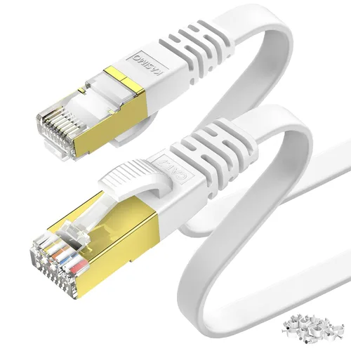 Vista 15 de KASIMO Cable Ethernet plano Cat 8 de 1 pie, cable de red LAN de Internet plano de alta velocidad Cat8 de 40 Gbps 2000 MHz SSTP con conector RJ45