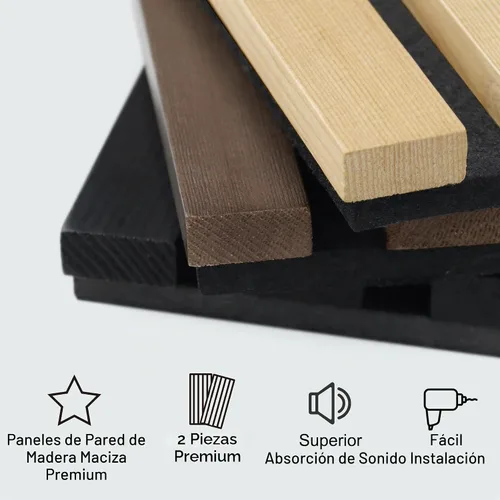 Vista 2 de ROOMTEC Paquete de 2 paneles acústicos de pared de madera maciza, paneles de pared insonorizados de 94.49 x 12.6 pulgadas, paneles de pared de Nogal