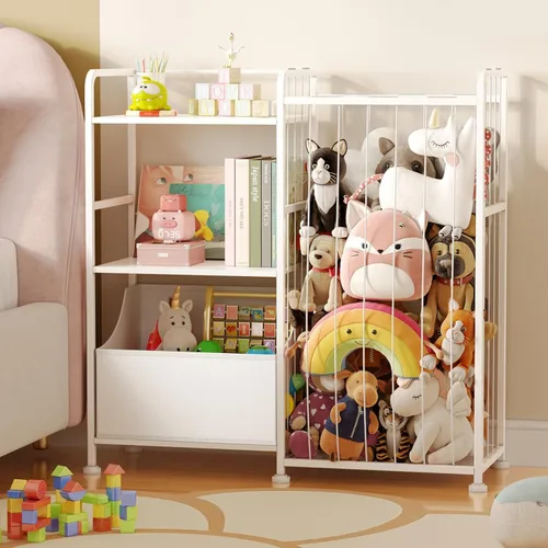 Vista 9 de BBLIKE Almacenamiento de Animales de Peluche - Red de Animales de Peluche con Estantería para Niños y Organizador de Juguetes, Estantería Blanca