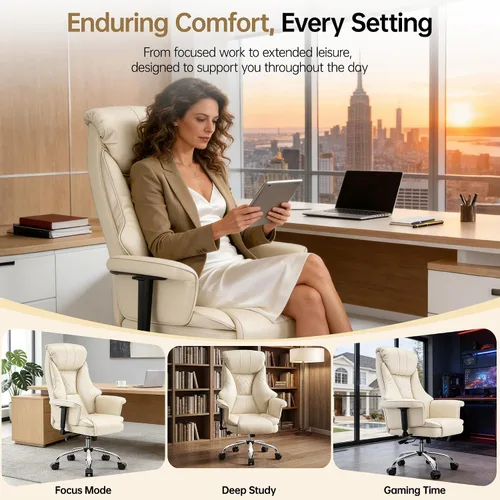 Vista 10 de AreShark Silla de oficina grande y alta, silla ejecutiva de escritorio de cuero con respaldo alto y soporte lumbar ajustable, ergonómica, cómoda