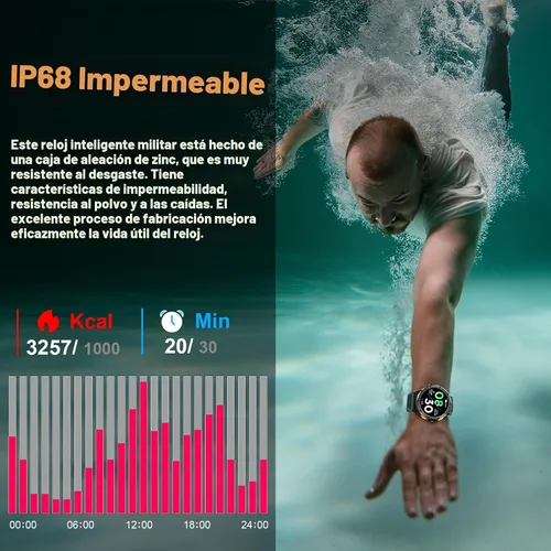 Vista 5 de Relojes inteligentes militares con GPS integrado, más de 170 modos deportivos para hombres con linterna, reloj inteligente para teléfonos Android