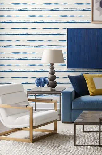 Vista 2 de Lillian August Luxe Haven Horizon Stripe - Papel tapiz para despegar y pegar (azul Oasis)