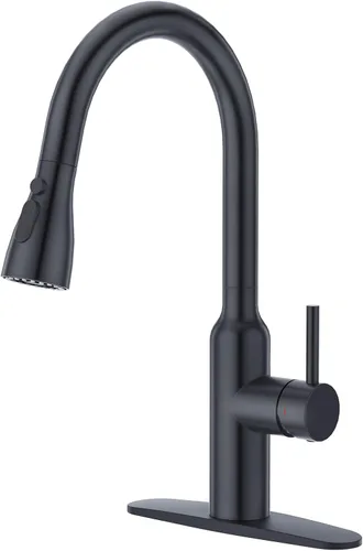 Vista 11 de CREA Grifo negro mate solo para agua fría, para cocina, bar, fregadero al aire libre, 1 agujero, 3 agujeros (con placa de cubierta), arco alto