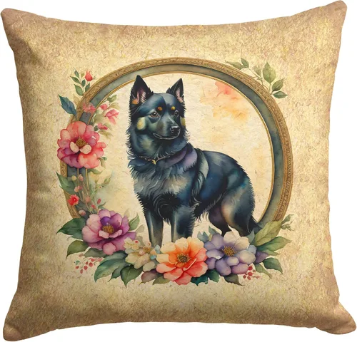 Vista 132 de Caroline's Treasures DAC2072PW1414 Affenpinscher and Flowers - Almohada decorativa de tela, lavable a máquina, para interiores y exteriores
