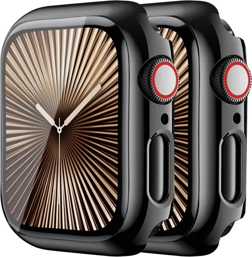 Vista 19 de Paquete de 2 fundas de vidrio templado de 1.77 pulgadas compatibles con Apple Watch Series 8 7 fundas protectoras de pantalla de vidrio templado