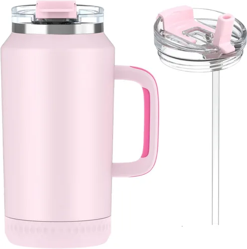Vista 13 de Hydraful Vaso de 64 onzas con asa y pajilla, 100% a prueba de fugas, vaso aislado reutilizable, botella de agua grande de acero inoxidable, taza