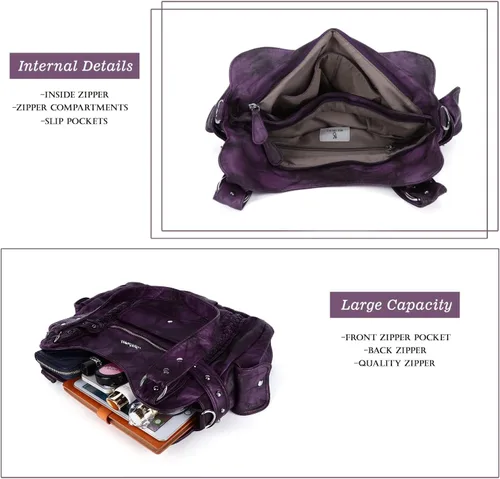 Vista 192 de Angel Barcelo - Bolsa de hombro amplia para mujer, diseño Hobo, cuero lavado
