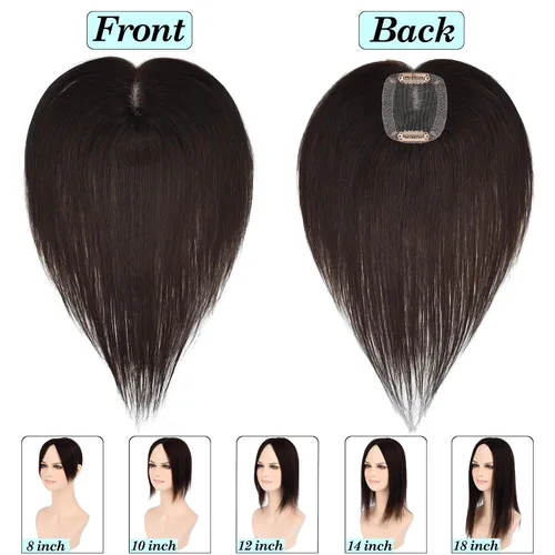 Vista 3 de JGS1996 Toppers de cabello humano real para mujer, 150% de densidad, hecha a mano, base de encaje, peluca de cabello Remy con piezas de cabello Dark