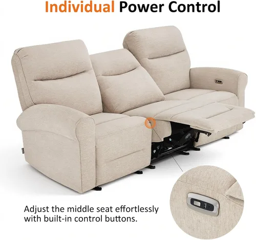 Vista 7 de MCombo Sofá reclinable eléctrico Hugger de pared de 87.8 pulgadas, sofá reclinable triple de 3 asientos con puertos USB, sofá reclinable con brazo