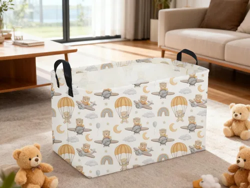 Vista 3 de Sanjiaofeng - Cestas rectangulares para niños con forma de oso, contenedores de almacenamiento con asas. Linda cesta de almacenamiento para ropa