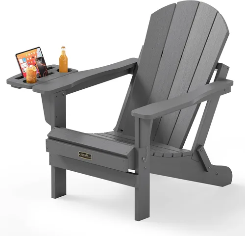 Vista 21 de SERWALL Silla Adirondack plegable para exteriores, silla de patio con portavasos - Ejército