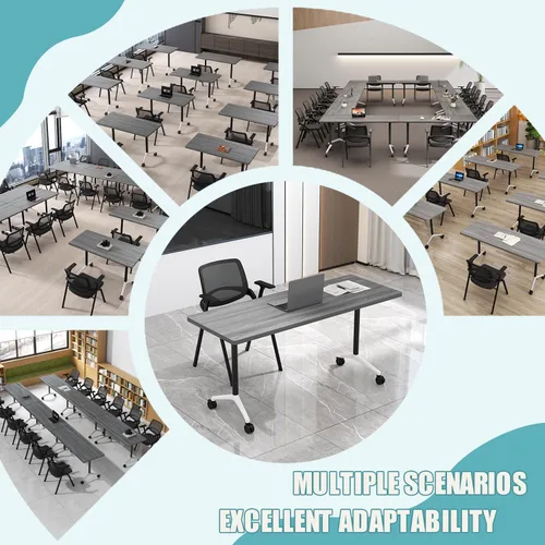 Vista 7 de Paquete de 6 mesas de conferencias plegables, mesa de entrenamiento móvil Gris 1