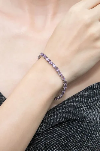 Vista 7 de B. BRILLIANT Pulsera para mujer, pulsera de piedra natal, 0.236 x 0.157 pulgadas, de corte ovalado, auténtica o sintética, pulseras de plata de ley
