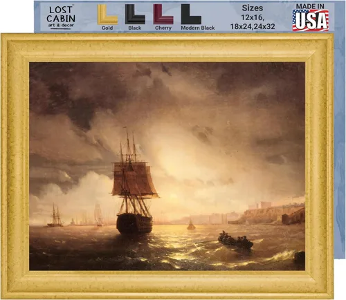 Vista 51 de Lost Cabin Dusk on the Golden Horn de Ivan Aivazovsky Impresión en marco plano negro Reproducción de pinturas de obras de arte finas Regalo