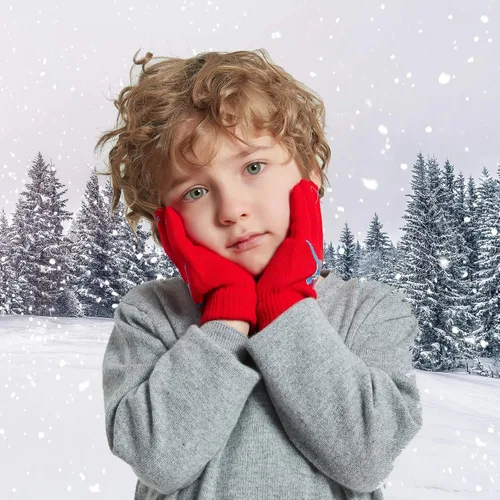 Vista 6 de SUNNEEHOME Kids Gloves Winter Bulk for Boys or Girls Gloves Warm Knitted Stretchy Full Fingers Gloves for Birthday Gift