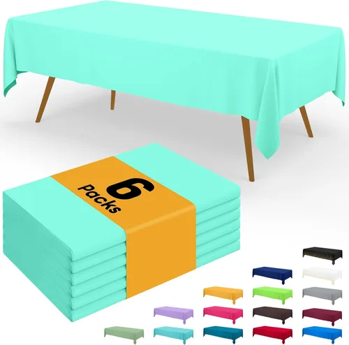 Vista 45 de Smiry - Juego de 6 manteles desechables, 54 x 78 pulgadas, manteles impermeables rectangulares para fiestas, cubierta de mesa de plástico