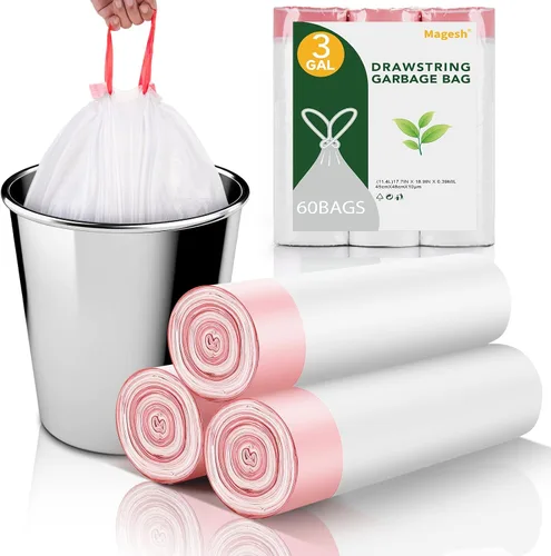 Vista 12 de Magesh - Bolsas de basura de 1.2 galones con cordón para baño, 125 unidades, mini bolsa de basura pequeña, sin perfume, de plástico grueso y fuerte