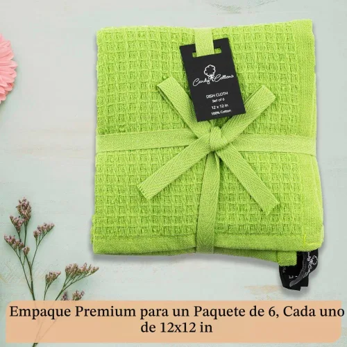 Vista 4 de Paños de limpieza de platos de cocina, paños de cocina con diseño de toalla de gofre, trapos de algodón lavables de 12 x 12 pulgadas para secar