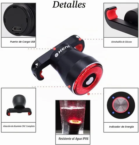 Vista 7 de G Keni Luz trasera inteligente para bicicleta, luces traseras con detección de freno, encendido/apagado automático, impermeable, recargable por USB