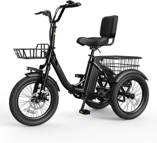 Vista 10 de Bicicleta eléctrica T10, triciclo eléctrico de 1200 W, motor sin escobillas, triciclo plegable de 48 V 10.4 AH, bicicleta eléctrica de 3 ruedas