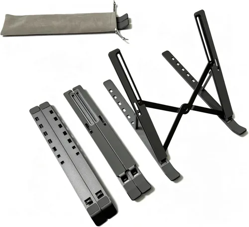 Vista 11 de Soporte para computadora portátil de escritorio, soporte para iPad, aleación de aluminio, plegable portátil, 7 niveles ajustables, ergonómico