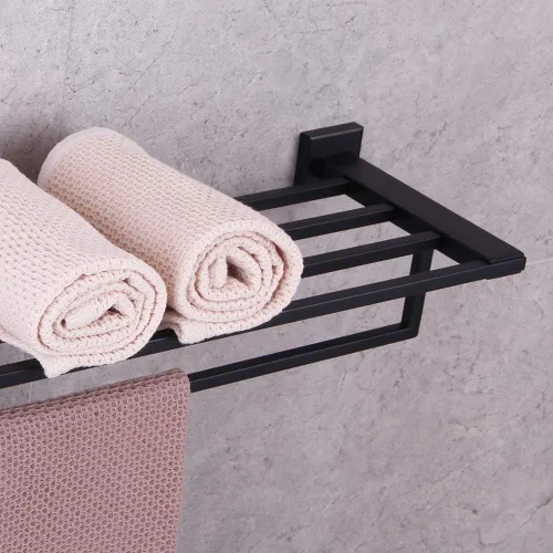 Vista 8 de GERZWY Estante de toalla con toallero organizador para baño de 24 pulgadas SUS 304 de acero inoxidable moderno montaje en pared negro mate AG1502B-BK